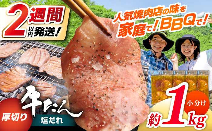 【年内発送 12/25入金分迄】厚切り 牛タン 塩だれ 約250g×4パック 計約1kg 小分け 個包装 味付け タレ たれ 高知県 お肉 牛肉 贅沢 焼き肉 BBQ バーベキュー 訳あり わけあり ワケアリ 牛たん 【焼肉寛十郎】 [ATDO022]