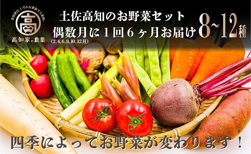 【偶数月に1度の定期便（合計6回)】高知の新鮮野菜セット/旬の野菜を味わう6ヵ月便