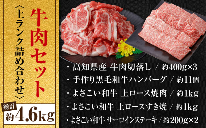 上ランク 牛肉詰め合わせ 総計約4.59kg 牛肉 国産 焼肉 焼き肉 すき焼き 切り落とし サーロインステーキ ハンバーグ 【(有)山重食肉】 [ATAP010]