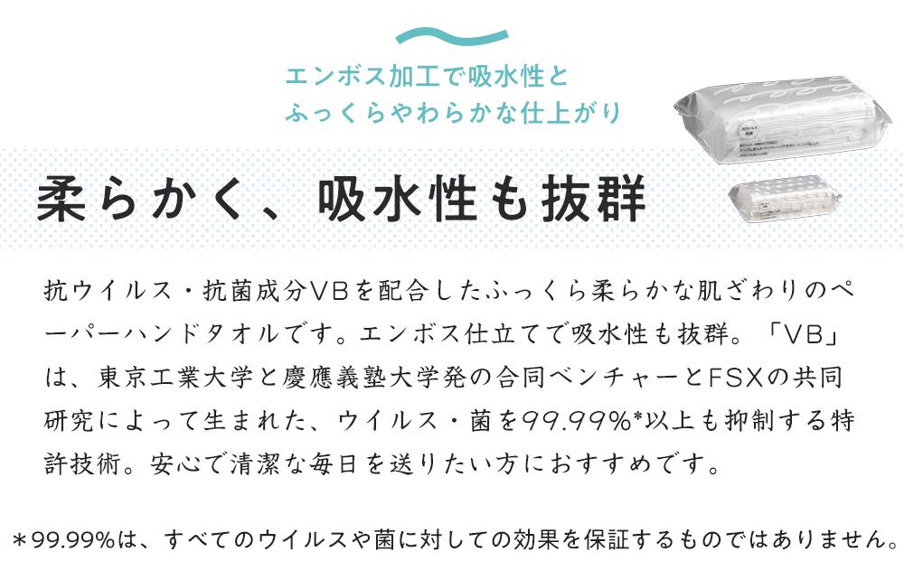 抗ウイルス・抗菌成分（VB)配合ふっくら柔らかペーパーハンドタオル エンボス仕上げ 120組（240枚）×30パック