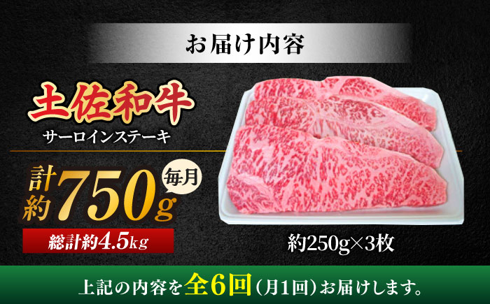 【6回定期便】土佐黒毛和牛 サーロインステーキ (約250g×3枚) 総計約4.5kg 【株式会社 四国健商】 [ATAF129]