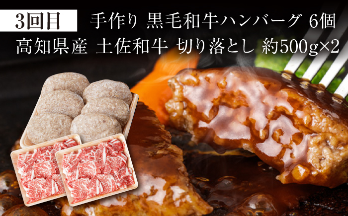 【3回定期便】お肉の定期便 たっぷり牛肉尽くしセット (3ヵ月) 総計約3.94kg 国産 牛肉 すき焼き すきやき 焼肉 切り落とし ハンバーグ 【(有)山重食肉】[ATAP072]