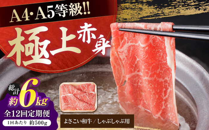 【12回定期便】高知県産 よさこい和牛 上赤身 しゃぶしゃぶ用 約500g 総計約6kg 牛肉 すきやき 国産 肉 A4 A5 薄切り スライス 【(有)山重食肉】 [ATAP122]