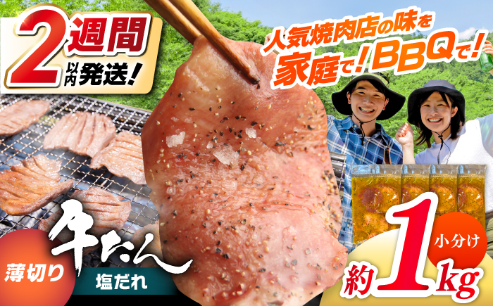 【年内発送 12/25入金分迄】薄切り 牛タン 塩だれ  約250g×4パック 計約1kg 小分け 個包装 味付け タレ たれ 高知県 お肉 牛肉 贅沢 焼き肉 BBQ バーベキュー 訳あり わけあり ワケアリ 牛たん【焼肉寛十郎】 [ATDO033]