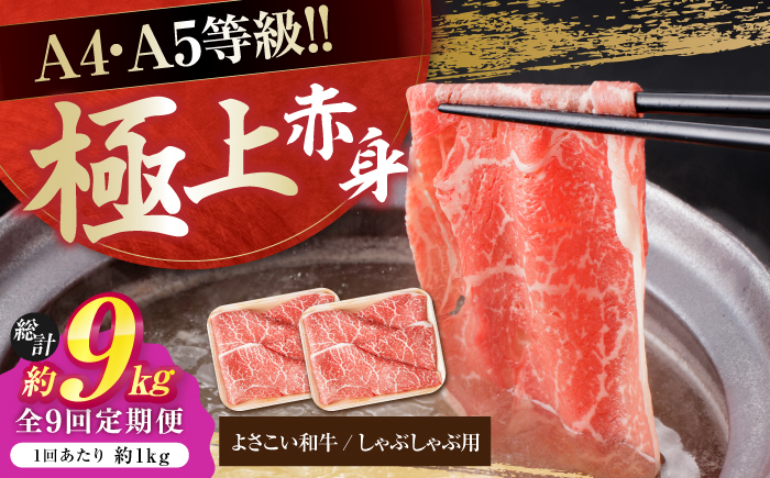 【9回定期便】高知県産 よさこい和牛 上赤身 しゃぶしゃぶ用 約500g×2 総計約9kg 牛肉 すきやき 国産 肉 A4 A5 薄切り スライス 【(有)山重食肉】 [ATAP125]