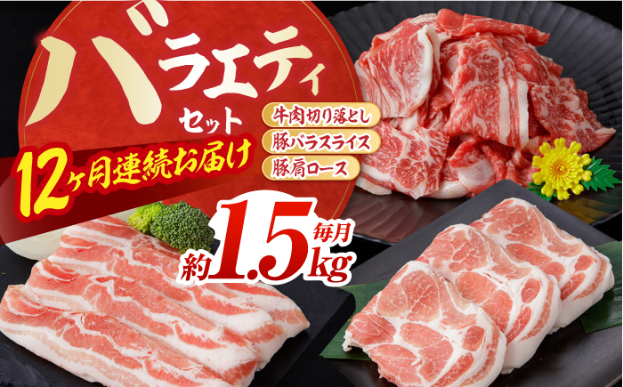 【12回定期便】お肉の定期便 バラエティセット (12ヵ月) 総計約18kg 国産 牛肉 切り落とし 豚肉 バラ スライス 【(有)山重食肉】 [ATAP118]