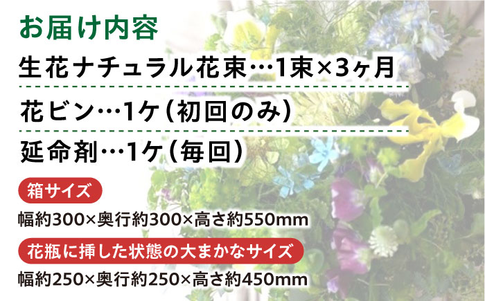 【3回定期便】生花ナチュラル花束 ブーケ初回花瓶付 【株式会社tomoni】 [ATCG020]