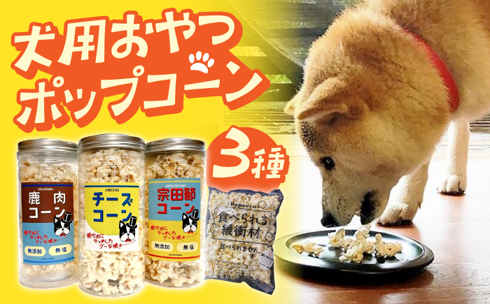 愛犬家のご自宅用にも・プレゼント用にもぴったり！「犬用おやつポップコーン」3種セット【あぜち食品】 [ATCC001]