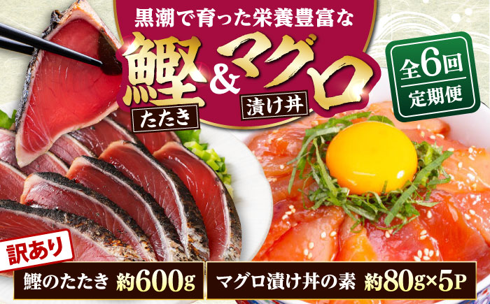 【6回定期便】規格外カツオたたき 約600g＋マグロ漬け丼の素 約80g×5パック 【興洋フリーズ株式会社】 [ATBX126]