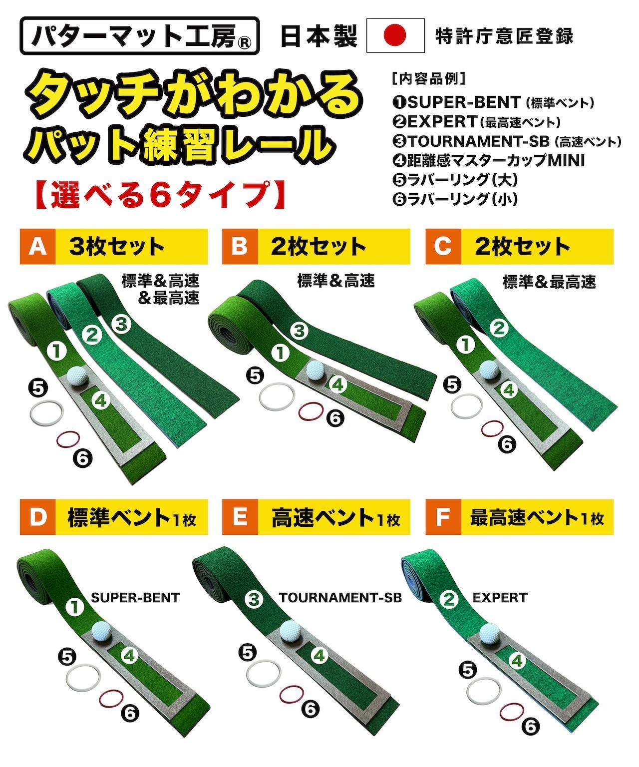 タッチがわかるパット練習レール 3枚組 (標準 高速 最高速) 工房製 【パターマット工房PROゴルフショップ】 [ATAG052]