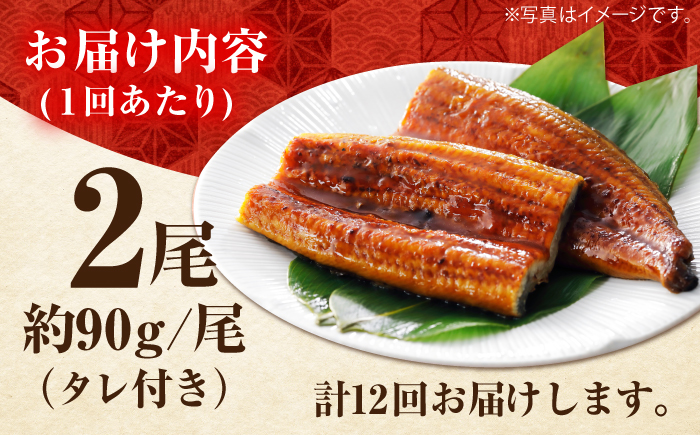 【12回定期便】高知県産 うなぎ蒲焼き 約90g×2尾 タレ付き 【株式会社 四国健商】 [ATAF148]