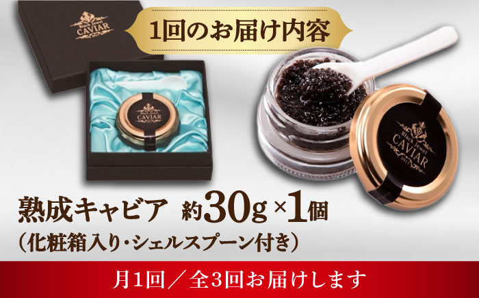 【3回定期便】高知産熟成キャビア約30g (化粧箱) シェルスプーン付Black Jewel 【興洋フリーズ株式会社】 [ATBX100]