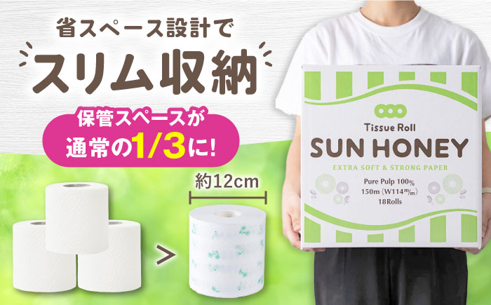 【4ケース】3倍長持ち トイレットペーパー サンハニー (花柄グリーン) トイレットペーパー シングル パルプ 再生紙不使用 省スペース トイレットペーパーシングル 【機能素材株式会社】 [ATAA012]