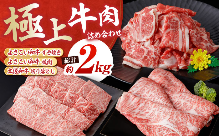 高知から美味しい牛肉詰め合わせ すき焼き 焼肉 切り落とし 総計約2kg 牛肉 すきやき 焼き肉 国産 肉 A4 A5 食べ比べ 【(有)山重食肉】 [ATAP008]