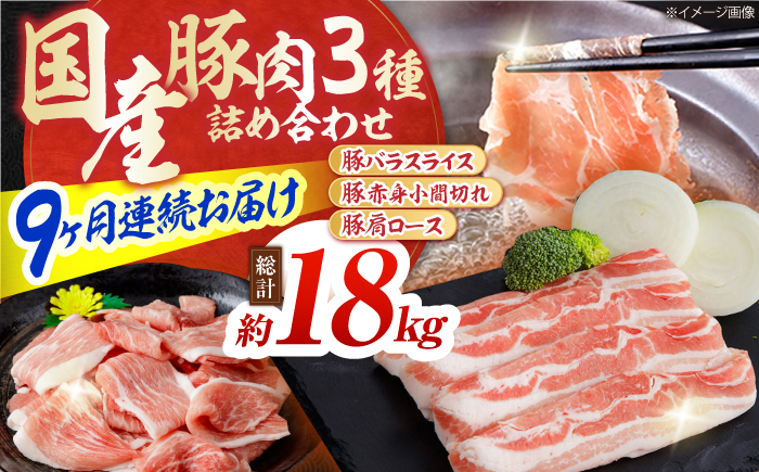 【9回定期便】お肉の定期便 国産 豚肉 詰め合わせ セット (6ヵ月) 総計約18kg バラ スライス 切り落とし 小間切れ 【(有)山重食肉】 [ATAP104]