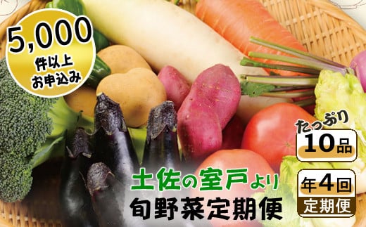 【4回定期便】旬野菜 定期便 1回あたり10品 セット 詰め合わせ 春夏秋冬 野菜 旬 おまかせ 新鮮 やさい レシピ付き 高知県 室戸市 故郷納税 送料無料