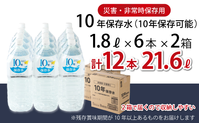 10年保存水 1.8L×12本セット 10年保存可能 室戸海洋深層水100％使用 水 ミネラルウォーター ペットボトル 長期保存水 備蓄水 備蓄用 非常災害備蓄用 災害用 避難用品 防災グッズ 故郷納税 送料無料