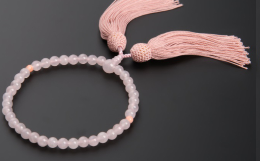 【天然宝石珊瑚】ピンク珊瑚丸玉とローズクウォーツの片手数珠
