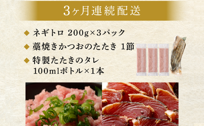 【定期便 / ３ヶ月連続】 土佐流藁焼きかつおのたたき１節と高豊丸ネギトロ６００ｇセット   魚介類 海産物 カツオ 鰹 わら焼き 高知 海鮮 冷凍 家庭用 訳あり 不揃い  連続 藁焼き かつおのたたき かつお タタキ まぐろ 鮪 マグロ ネギトロ ねぎとろ