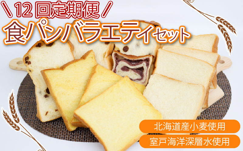 【室戸海洋深層水仕込み】食パンバラエティセット年１２回定期便  食パン ぱん 朝食 ギフト 定期便 人気 食事パン おやつ レーズン ぶどう ドライフルーツ かぼちゃ あんこ セット バラエティ