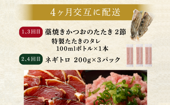 【交互定期便 / ４ヶ月連続】 土佐流藁焼きかつおのたたき２節と高豊丸ネギトロ６００ｇ  魚介類 海産物 カツオ 鰹 わら焼き 高知 海鮮 冷凍 家庭用 訳あり 不揃い  連続 藁焼き かつおのたたき かつお タタキ まぐろ 鮪 マグロ ネギトロ ねぎとろ