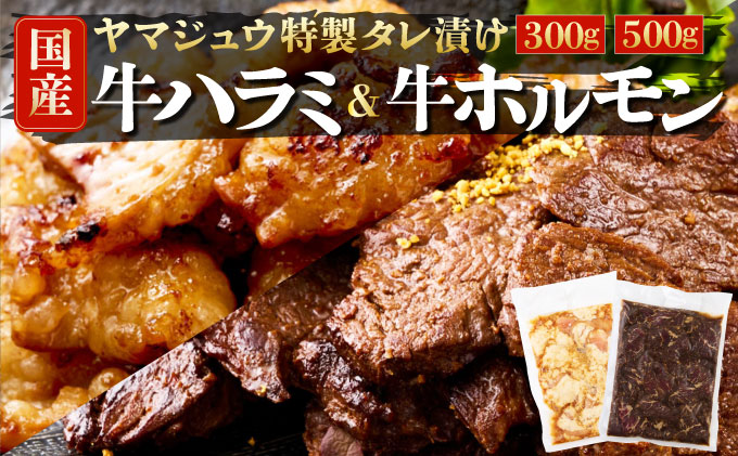 ヤマジュウの特選タレ漬け！和牛ハラミ肉５００g＆国産牛ホルモン３００ｇ