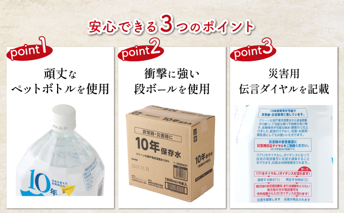 10年保存水 1.8L×12本セット 10年保存可能 室戸海洋深層水100％使用 水 ミネラルウォーター ペットボトル 長期保存水 備蓄水 備蓄用 非常災害備蓄用 災害用 避難用品 防災グッズ 故郷納税 送料無料