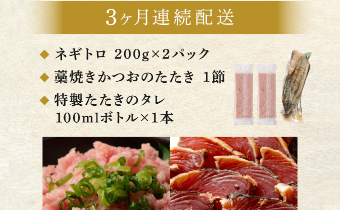 【定期便 / ３ヶ月連続】 土佐流藁焼きかつおのたたき１節と高豊丸ネギトロ４００ｇセット   魚介類 海産物 カツオ 鰹 わら焼き 高知 海鮮 冷凍 家庭用 訳あり 不揃い  連続 藁焼き かつおのたたき かつお タタキ まぐろ 鮪 マグロ ネギトロ ねぎとろ