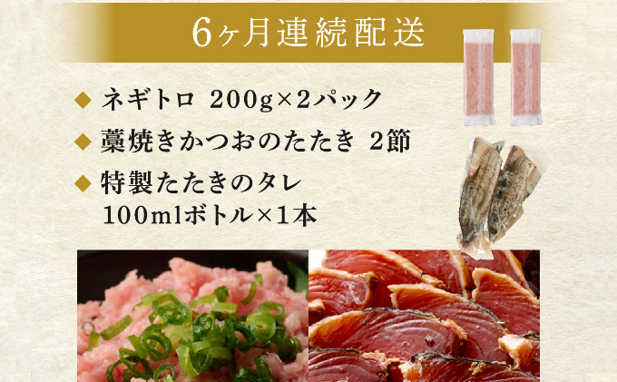 【定期便 / ６ヶ月連続】 土佐流藁焼きかつおのたたき２節と高豊丸ネギトロ４００ｇセット 魚介類 海産物 カツオ 鰹 かつお かつおのたたき タタキ わら焼き 藁 ネギトロ 高知 海鮮 冷凍 家庭用 訳あり 不揃い 規格外 小分け 個包装 まぐろ マグロ 鮪 ねぎとろ