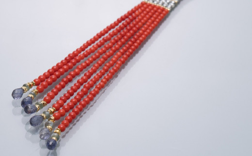 赤サンゴのネクタイ風デザインネックレス
