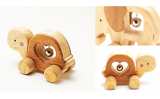 木のおもちゃ ころりんアニマル かめ 動物 木製 知育玩具 赤ちゃん ベビー 男の子 女の子 ギフト プレゼント 出産祝い 誕生日祝い 日本製 手作り のし 受注生産 山のくじら舎 W140mm×H90mm×D75mm 2歳 おもちゃ コロコロ 鈴 オルゴール ヒノキ ケヤキ 高知県産木材 丸い 安全 かわいい デザイン 音 シャララン 安芸市 高知県