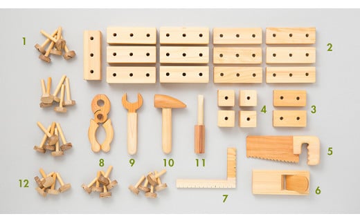 木のおもちゃ ちびっこ 大工道具 セット 箱入り 木製 知育玩具 男の子 女の子 ギフト プレゼント 贈り物 出産祝い 誕生日祝い 日本製 手作り 名入れ可能 山のくじら舎 安芸市 高知県