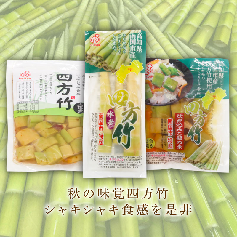 四方竹 食べ比べセット 土佐煮 水煮 炊き込みご飯の素 各3 合計9パック シャキシャキ 食感 珍味 季節 特産 珍しい 柔らか 筍 タケノコ 竹の子 煮物 おでん サラダ 和え物 天ぷら キンピラ お寿司 高知県 南国市