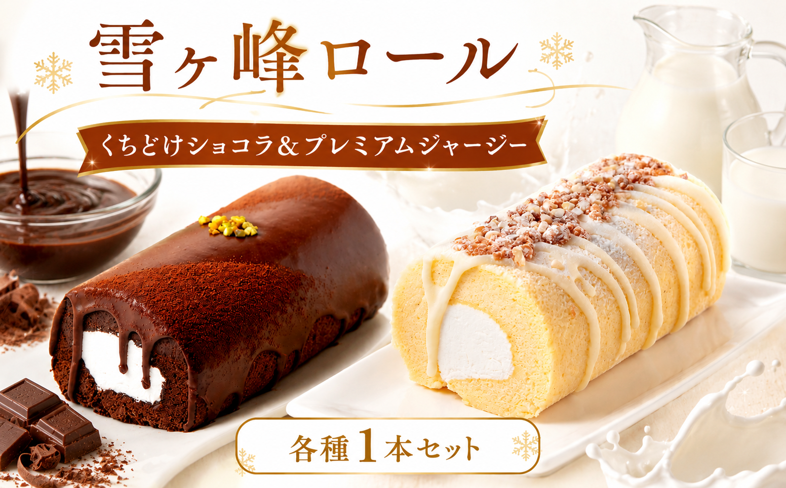 雪ヶ峰ロール くちどけショコラ＆プレミアムジャージー 各種1本セット ロールケーキ ミルクロール ジャージー牛乳 ジャージーミルク ジャージークリーム 雪ヶ峰牧場 高知県 放牧牛 牧場スイーツ 冷凍ケーキ 生クリーム 濃厚スイーツ お取り寄せスイーツ ギフト 贈り物 お祝い 誕生日 ご褒美スイーツ 人気スイーツ 洋菓子 デザート 人気 贈答 お歳暮 お中元 記念日 ご褒美 高知県 南国市