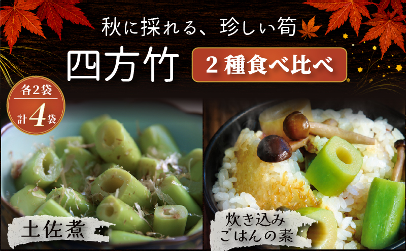 【期間限定】 国産 四方竹 2種食べ比べ 土佐煮 炊き込みごはんの素 計4袋 (2026年11月～発送) | 筍 たけのこ 竹の子 タケノコ 先行予約 珍味 希少 煮物 炊き込みご飯 鰹だし 醤油 簡単調理 常温 高知 南国市