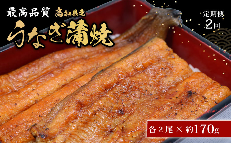 【2回定期便】 うなぎ蒲焼 約170g×2尾 高知県産 最高品質 合計約340g たれ 山椒 国産 鰻 かば焼 土佐焼 うな丼 うな重 高知県 南国市