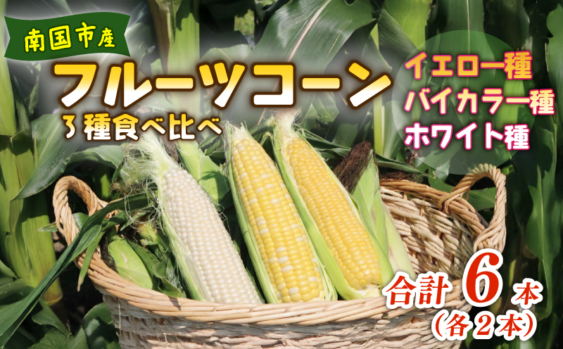 【2027年先行予約】南国フルーツコーン 3種食べ比べ 6本（イエロー種、バイカラー種、ホワイト種、各2本）| とうもろこし トウモロコシ コーン スイートコーン フルーツとうもろこし もぎたて 新鮮 朝採れ 朝どり 夏野菜 旬 期間限定 数量限定 産地直送 農家直送 フルーツのような甘さ 甘い 激甘 皮付き 家庭用 高知県 南国市 BBQ バーベキュー キャンプ アウトドア