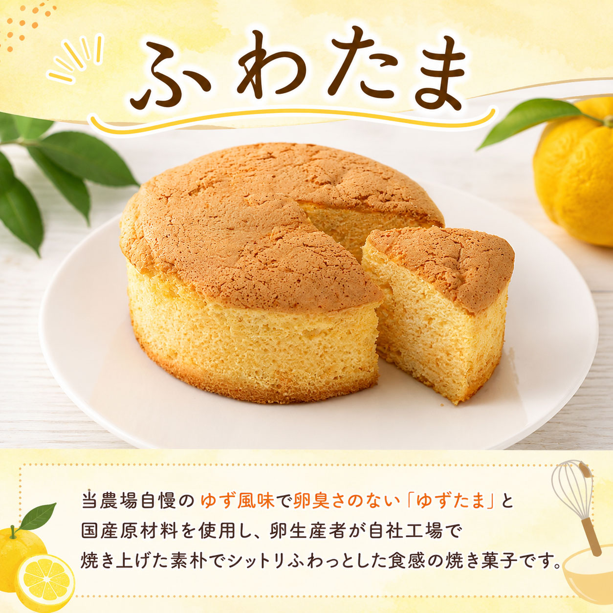 ホール焼き菓子 2種セット ふわたま 南国の満月 | お菓子 おかし カステラ 焼き菓子 ケーキ スイーツ おやつ ギフト 贈答 たまご 卵 ゆず 柚子 人気 おすすめ 高知県 南国市