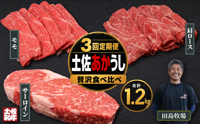 【3回 定期便】 土佐 あかうし 赤牛 赤身 贅沢 食べ比べ 3種 1.2kg | 和牛 あか牛 アカウシ 牛肉 希少 ブランド 国産 プレゼント ギフト 冷凍 贈答 高知県 南国市