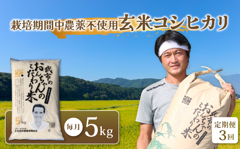 【先行予約】 新米 【3回定期便】 特別栽培米 栽培期間中農薬不使用 玄米 コシヒカリ 数量限定 各5キロ 5kg 令和8年度 米 コメ お米 ご飯 おにぎり こめ 定期便 農家直送 産地直送 高知県 南国市