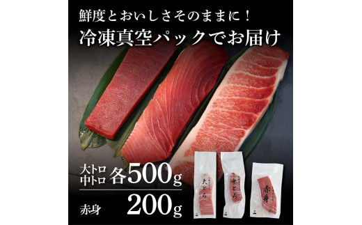 本鮪　大トロ・中トロ　各500ｇ・赤身200ｇ　まぐろ3種盛セット 食べ比べセット 