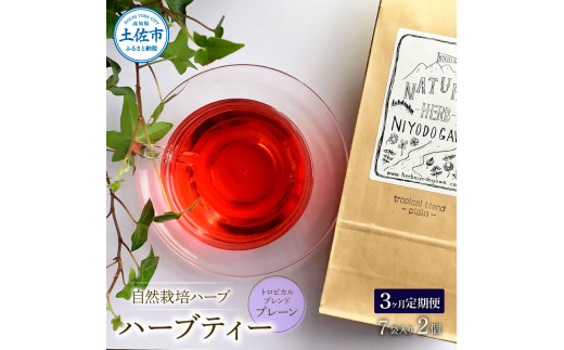 ＜3回定期便＞ ハーブ仁淀川産 自然栽培ハーブ トロピカルブレンド プレーン ハーブティー ティーバッグタイプ 7袋入り×2個セット