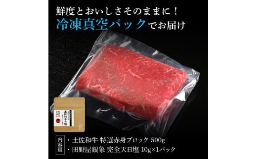 土佐和牛 特選赤身ブロック500g 田野屋銀象完全天日塩1P付き 長期熟成肉 田野屋銀象 完全天日塩付き 赤身 牛肉 ブロック 肉 お肉 和牛 国産 牛 熟成肉 ブロック肉 豪華 贅沢 真空パック