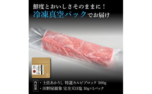 特選 カルビブロック 土佐あかうし 長期熟成肉 500g 田野屋銀象 完全天日塩付き カルビ 牛肉 ブロック 肉 お肉 和牛 国産 牛 熟成肉 ブロック肉 豪華 贅沢 真空パック 冷凍配送