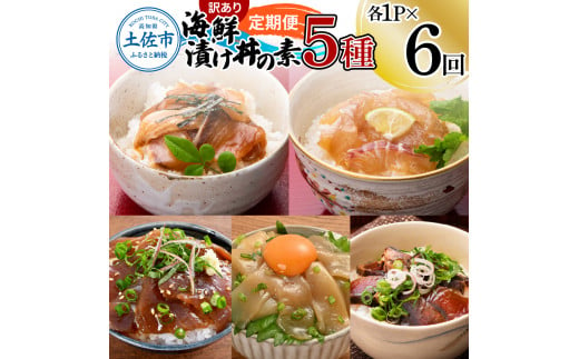 【6回定期便】訳あり土佐の海鮮漬け丼（5種×各1袋）セット 漬け丼の素 タイ 鯛 ブリ 鰤 マグロ 鮪 イカ カツオ 鰹 たたき 新鮮 魚 おかず おつまみ 惣菜 小分け 簡単 訳アリ わけあり