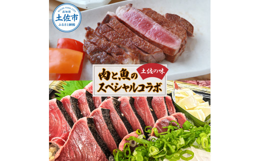 土佐の味！肉と魚のスペシャルコラボ！土佐和牛 特選ヒレ肉200ｇ 特製ソース付 土佐あかうし “生”カツオ藁焼きタタキ（タレ・薬味付）3人前～5人前 2回に分けてお届け