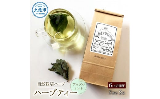 [6ヵ月定期便]ハーブ仁淀川産 自然栽培ハーブ アップルミント ハーブティー ティーバッグタイプ 7袋入り×2個セット 定期便 6回 ティーバッグ お茶 ブレイクタイム プレゼント 国産 高知県産