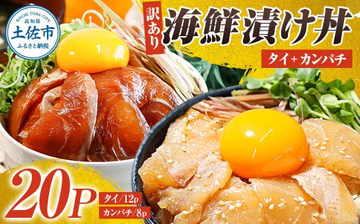 訳あり海鮮漬け丼（タイ12P・カンパチ8P）セット 漬け丼 漬け 鯛 かんぱち 勘八 白身魚 食べ比べ 海鮮 魚 冷凍  高知 土佐 海鮮丼 漬け丼 ぶっかけ 鯛めし 惣菜 そうざい 訳アリ わけあり