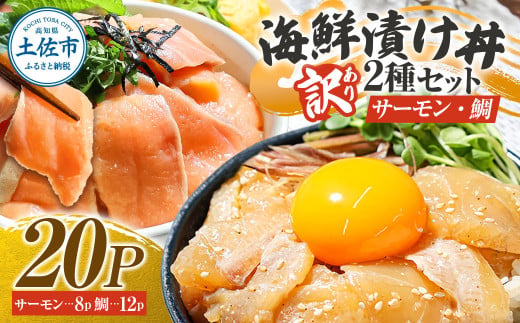 訳あり 海鮮漬け丼 タイ12P・サーモン8Pセット 1袋60g 真鯛 タイ サーモン 詰め合わせ お茶漬け 醤油 漬け  鯛茶漬け 魚介類 海鮮 新鮮 天然  活き締め 冷凍 配送