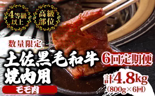 【定期便6回】土佐黒毛和牛モモ肉焼肉用 計4.8kg（800g×6ヶ月連続お届け)  3Qコース | 特撰 モモ肉 最上位等級 A4 A5 最高ランク 贅沢 焼き肉 やきにく 小分け 冷凍 国産 ブランド 和牛 牛肉 大人気 ギフト リピート リピーター おすすめ ランキング おいしい 限定 高評価 BBQ バーベキュー キャンプ アウトドア 高知県 須崎 TM71000
